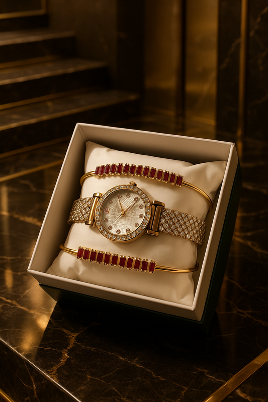 A stylish girls’ watch paired with two elegant bracelets for free.