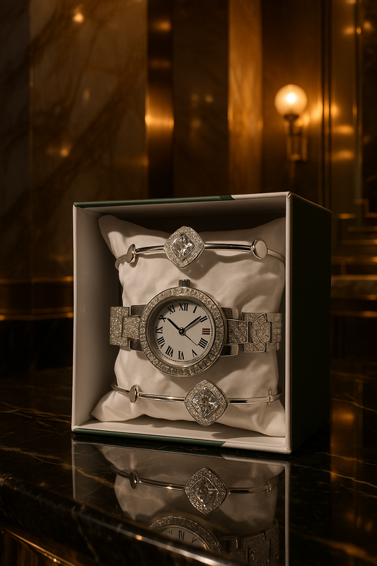 A stylish girls’ watch paired with two elegant bracelets for free.