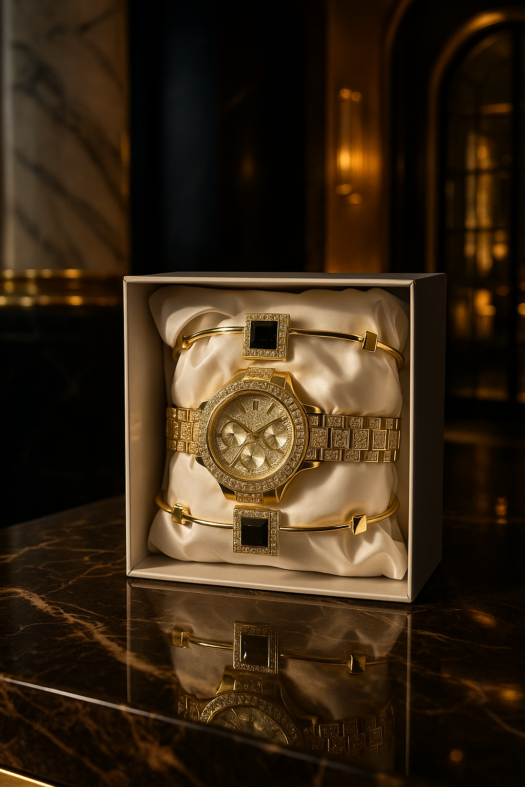 A stylish girls’ watch paired with two elegant bracelets for free.